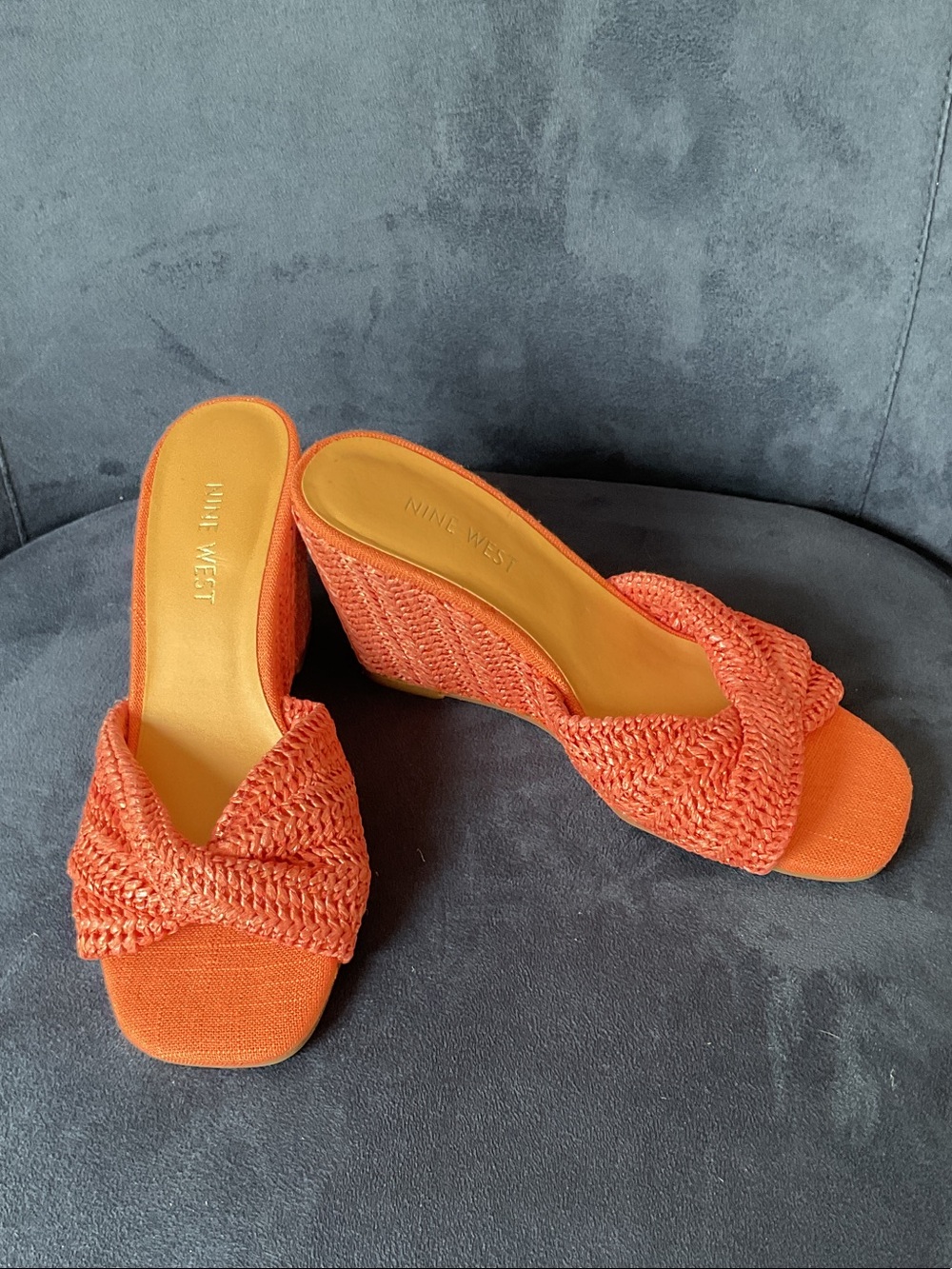 Nine West Nikhil Orange Woven Wedge Slides